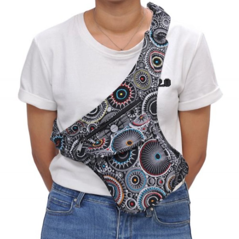 Festival Boho Belt Bag Fanny Pack Abstract Circles - Picture 4 of 4
